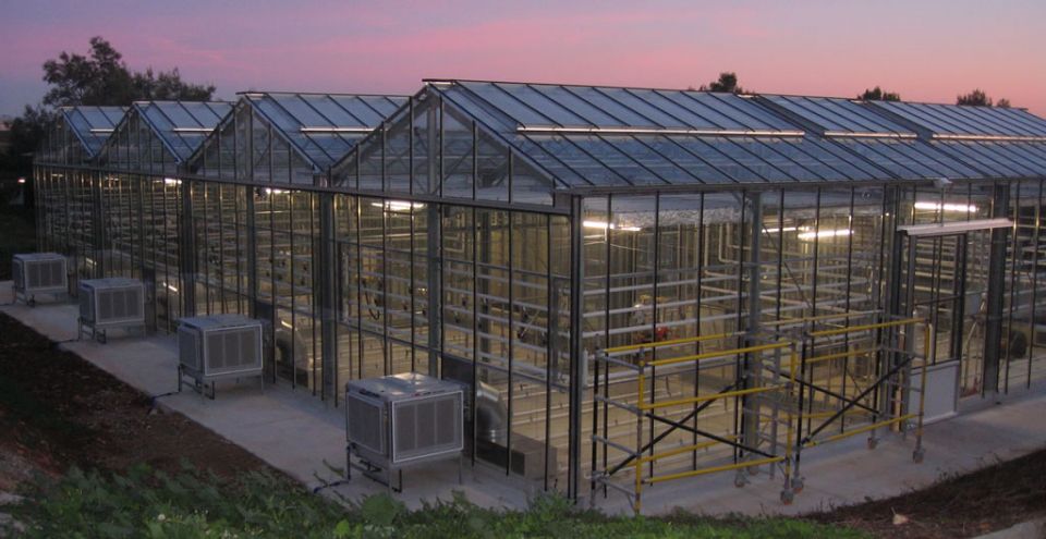 Serre photovoltaïque de nuit